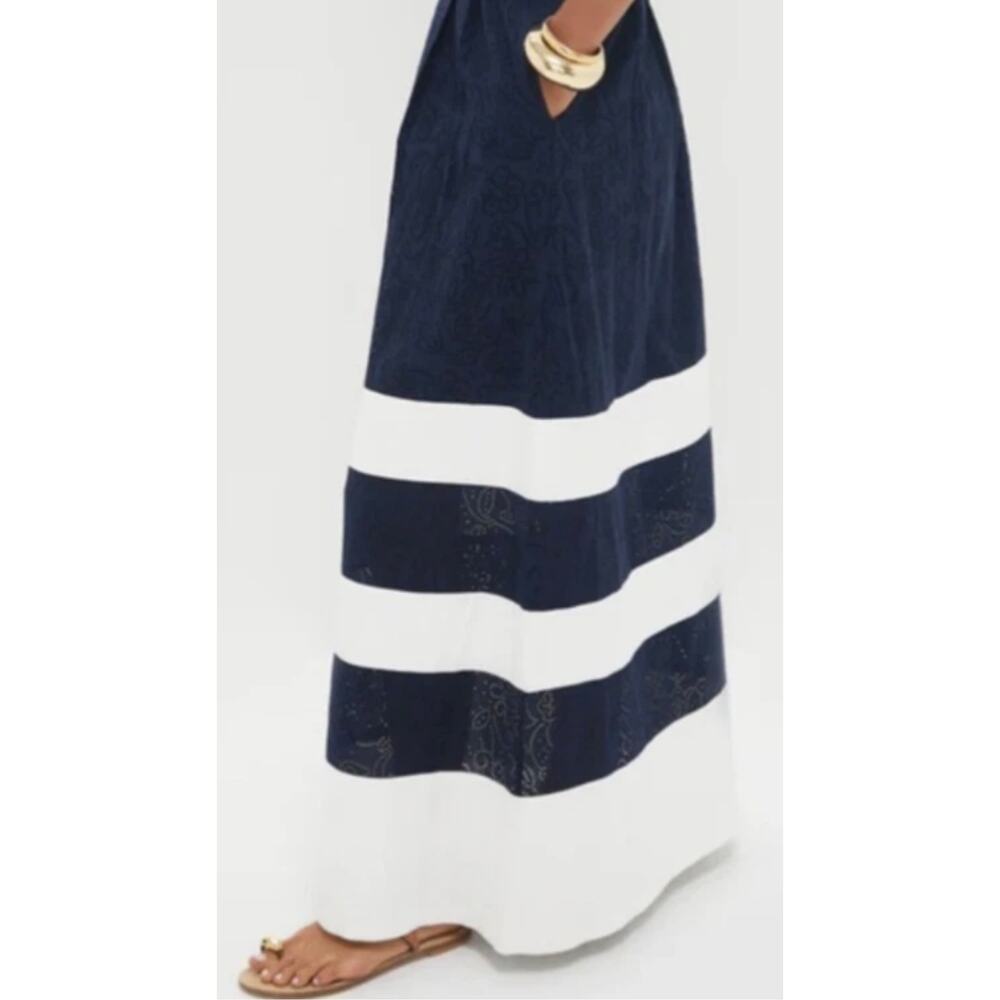 Tuckernuck Stripe Eyelet Pocket Maxi Skirt Navy Blue White Size Small NEW - Picture 4 of 14